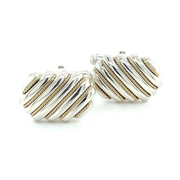Tiffany & Co Cufflinks 18k Gold + Sterling Silver Estate TIF902 - Picture 1 of 6